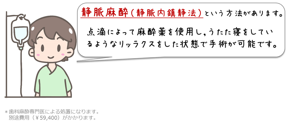 静脈麻酔（静脈内鎮静法）があります。